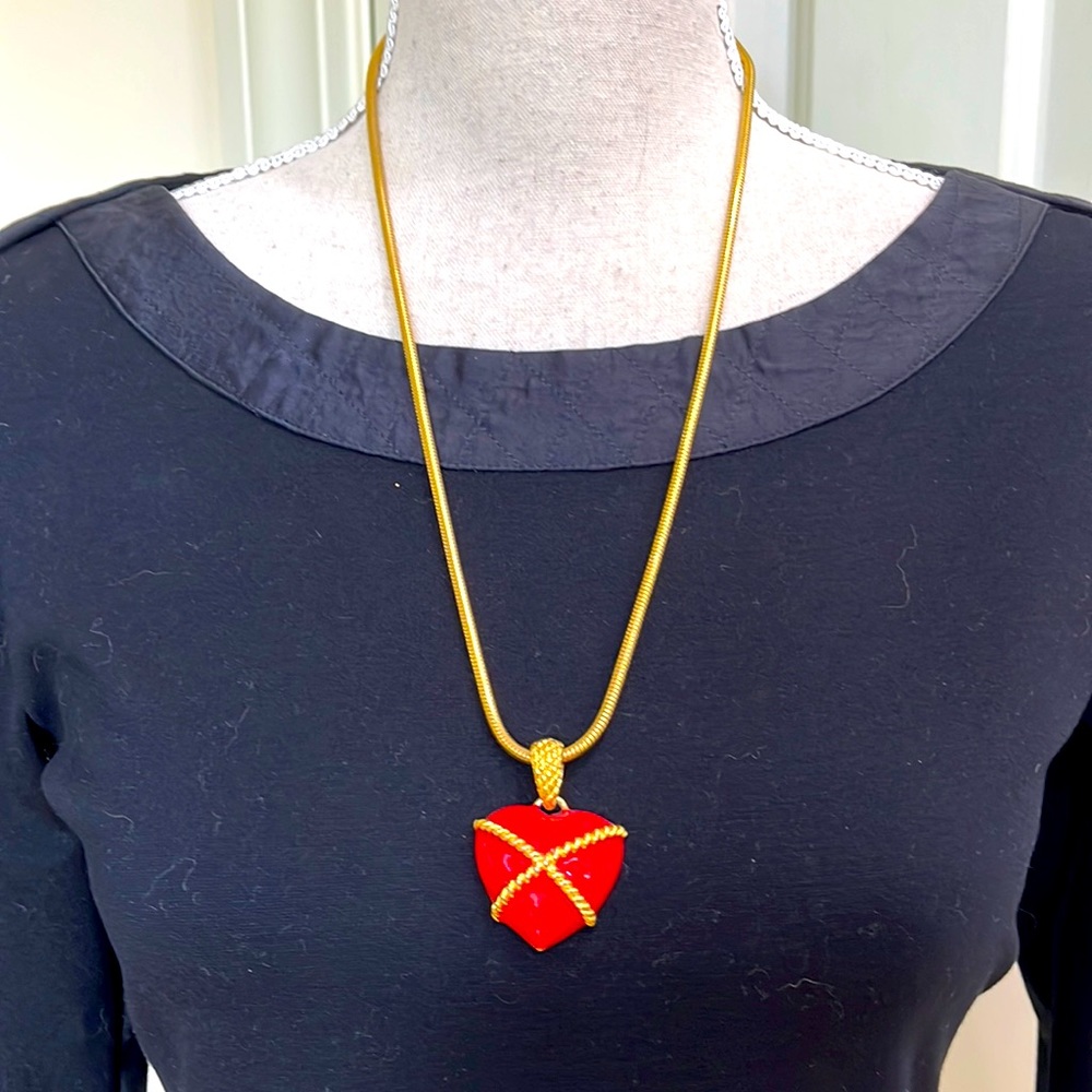 Vintage Kenneth J Lane Ted & Gold Heart Necklace